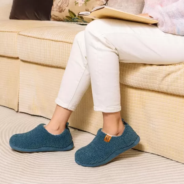 imageLongBay Womens Cozy Lightweight Slippers Warm Memory Foam Fuzzy House Shoes Indoor Outdoor Bedroom Boots with Anti Skid Rubber SoleBlue