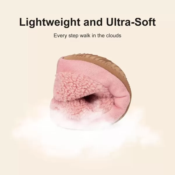 imageLongBay Womens Cozy Lightweight Slippers Warm Memory Foam Fuzzy House Shoes Indoor Outdoor Bedroom Boots with Anti Skid Rubber SolePink