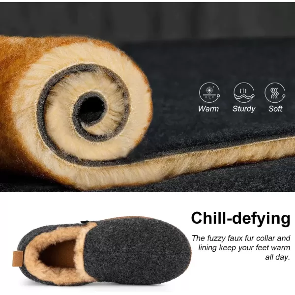 imageLongBay Womens Felt Bootie Slippers Warm Cozy Memory Foam Slipper Boots with Polar Fleece Lining Non Slip House Shoes Indoor OutdoorBlack