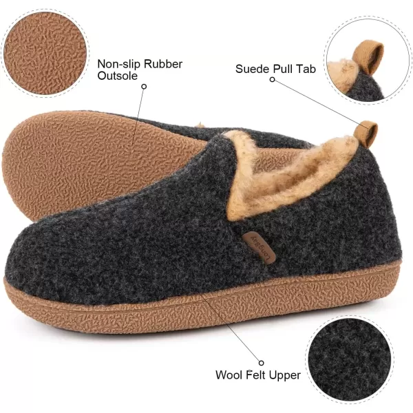 imageLongBay Womens Felt Bootie Slippers Warm Cozy Memory Foam Slipper Boots with Polar Fleece Lining Non Slip House Shoes Indoor OutdoorBlack