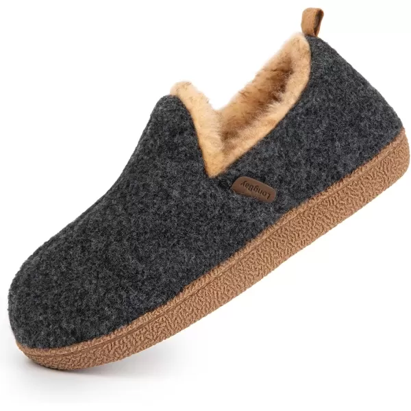 imageLongBay Womens Felt Bootie Slippers Warm Cozy Memory Foam Slipper Boots with Polar Fleece Lining Non Slip House Shoes Indoor OutdoorBlack