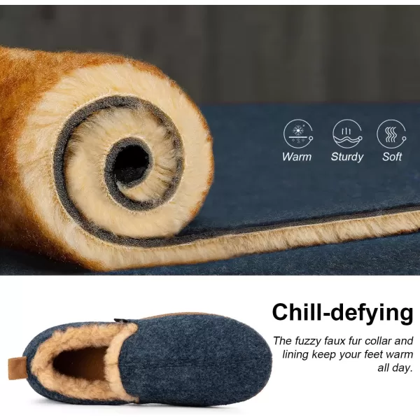 imageLongBay Womens Felt Bootie Slippers Warm Cozy Memory Foam Slipper Boots with Polar Fleece Lining Non Slip House Shoes Indoor OutdoorBlue