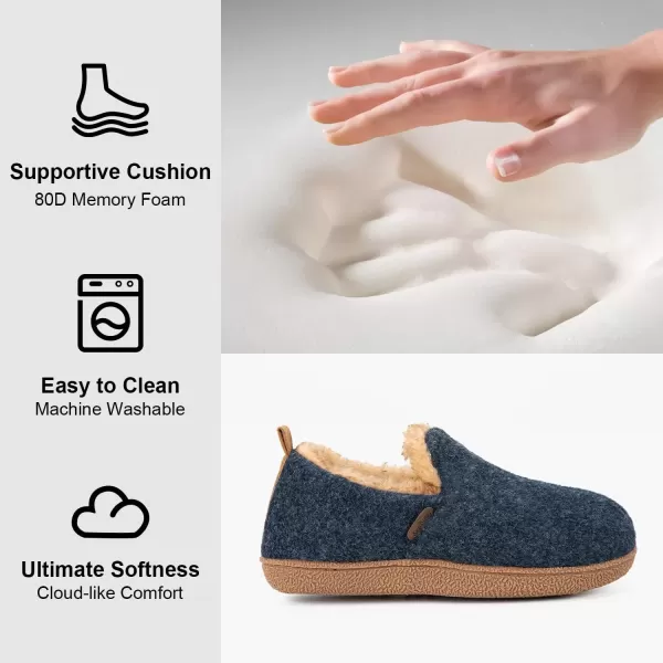 imageLongBay Womens Felt Bootie Slippers Warm Cozy Memory Foam Slipper Boots with Polar Fleece Lining Non Slip House Shoes Indoor OutdoorBlue