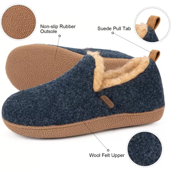 imageLongBay Womens Felt Bootie Slippers Warm Cozy Memory Foam Slipper Boots with Polar Fleece Lining Non Slip House Shoes Indoor OutdoorBlue
