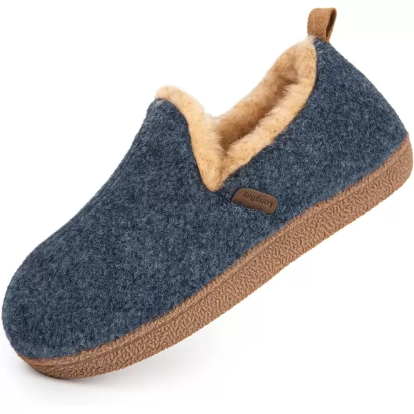 imageLongBay Womens Felt Bootie Slippers Warm Cozy Memory Foam Slipper Boots with Polar Fleece Lining Non Slip House Shoes Indoor OutdoorBlue