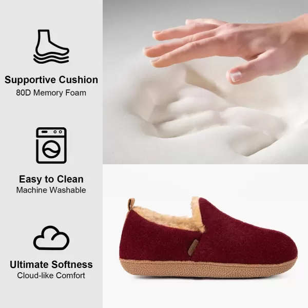 imageLongBay Womens Felt Bootie Slippers Warm Cozy Memory Foam Slipper Boots with Polar Fleece Lining Non Slip House Shoes Indoor OutdoorBurgundy