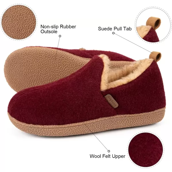 imageLongBay Womens Felt Bootie Slippers Warm Cozy Memory Foam Slipper Boots with Polar Fleece Lining Non Slip House Shoes Indoor OutdoorBurgundy
