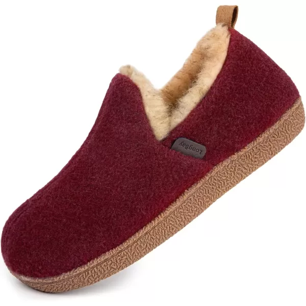 imageLongBay Womens Felt Bootie Slippers Warm Cozy Memory Foam Slipper Boots with Polar Fleece Lining Non Slip House Shoes Indoor OutdoorBurgundy