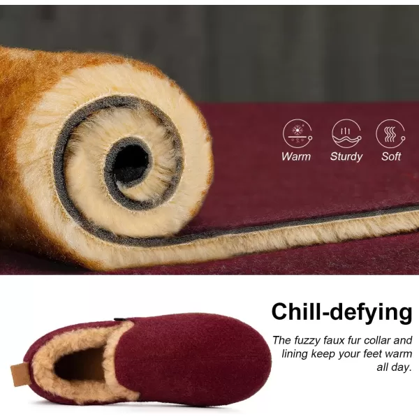 imageLongBay Womens Felt Bootie Slippers Warm Cozy Memory Foam Slipper Boots with Polar Fleece Lining Non Slip House Shoes Indoor OutdoorBurgundy