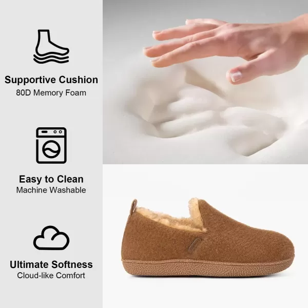 imageLongBay Womens Felt Bootie Slippers Warm Cozy Memory Foam Slipper Boots with Polar Fleece Lining Non Slip House Shoes Indoor OutdoorCamel
