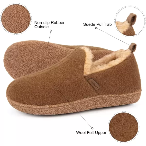 imageLongBay Womens Felt Bootie Slippers Warm Cozy Memory Foam Slipper Boots with Polar Fleece Lining Non Slip House Shoes Indoor OutdoorCamel