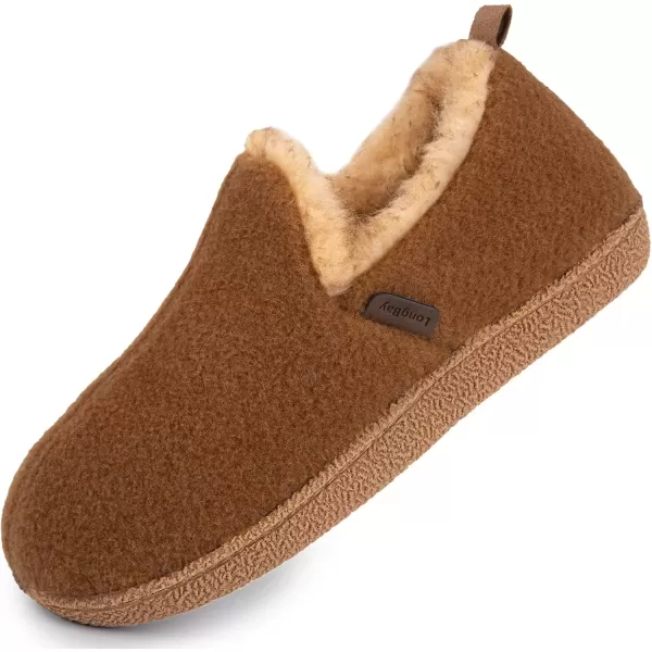 imageLongBay Womens Felt Bootie Slippers Warm Cozy Memory Foam Slipper Boots with Polar Fleece Lining Non Slip House Shoes Indoor OutdoorCamel