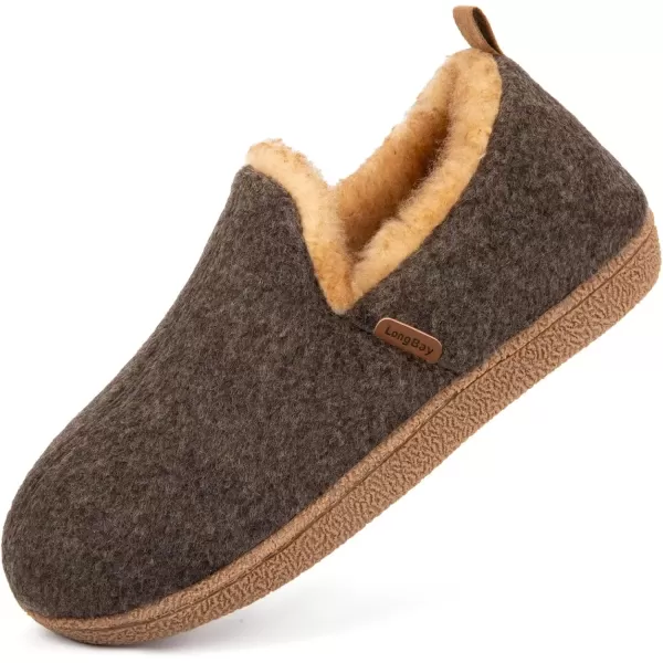 imageLongBay Womens Felt Bootie Slippers Warm Cozy Memory Foam Slipper Boots with Polar Fleece Lining Non Slip House Shoes Indoor OutdoorCoffee