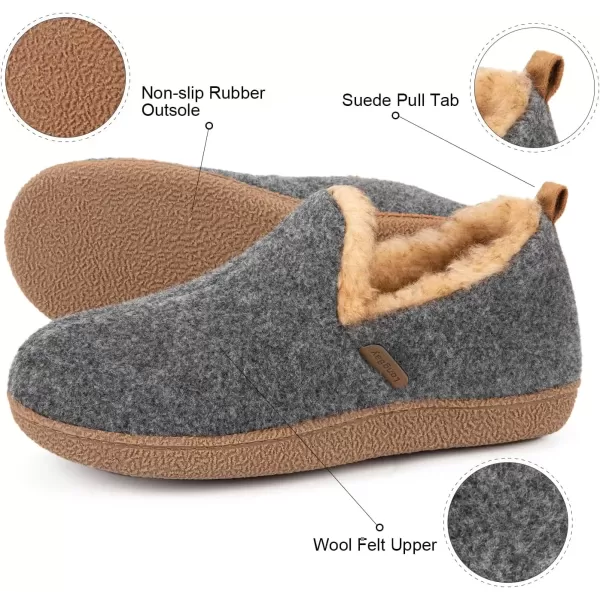 imageLongBay Womens Felt Bootie Slippers Warm Cozy Memory Foam Slipper Boots with Polar Fleece Lining Non Slip House Shoes Indoor OutdoorGrey