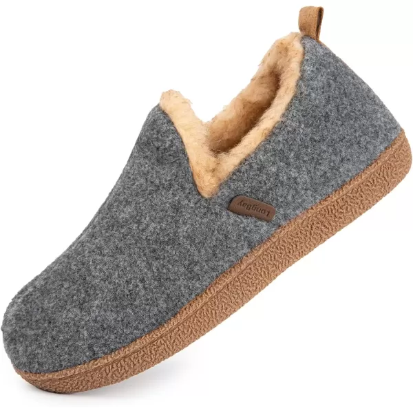 imageLongBay Womens Felt Bootie Slippers Warm Cozy Memory Foam Slipper Boots with Polar Fleece Lining Non Slip House Shoes Indoor OutdoorGrey