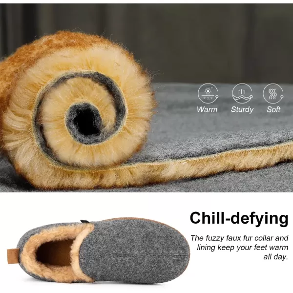 imageLongBay Womens Felt Bootie Slippers Warm Cozy Memory Foam Slipper Boots with Polar Fleece Lining Non Slip House Shoes Indoor OutdoorGrey