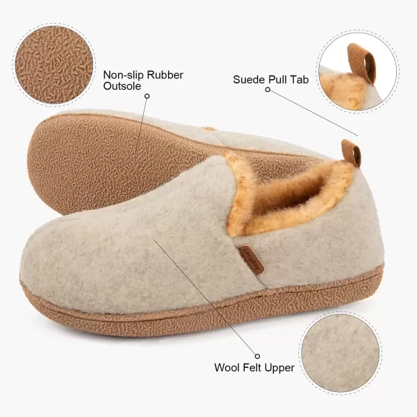 imageLongBay Womens Felt Bootie Slippers Warm Cozy Memory Foam Slipper Boots with Polar Fleece Lining Non Slip House Shoes Indoor OutdoorOatmeal