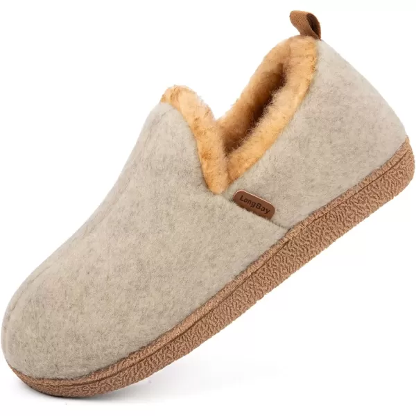 imageLongBay Womens Felt Bootie Slippers Warm Cozy Memory Foam Slipper Boots with Polar Fleece Lining Non Slip House Shoes Indoor OutdoorOatmeal