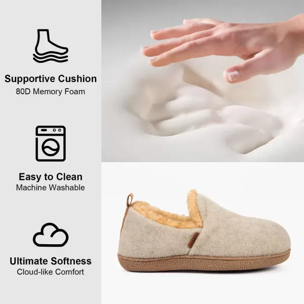 imageLongBay Womens Felt Bootie Slippers Warm Cozy Memory Foam Slipper Boots with Polar Fleece Lining Non Slip House Shoes Indoor OutdoorOatmeal