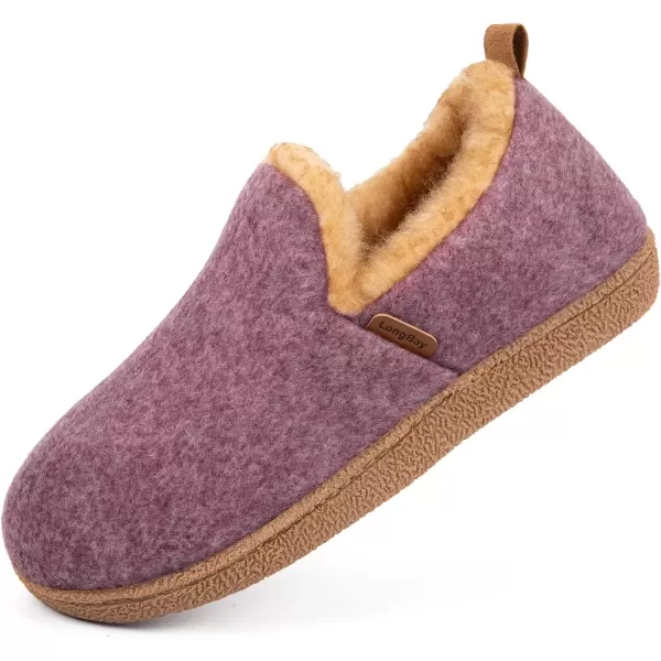 imageLongBay Womens Felt Bootie Slippers Warm Cozy Memory Foam Slipper Boots with Polar Fleece Lining Non Slip House Shoes Indoor OutdoorPurple