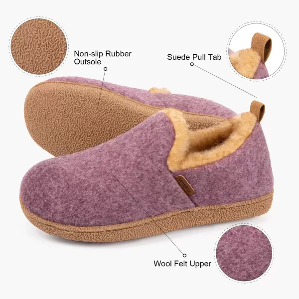 imageLongBay Womens Felt Bootie Slippers Warm Cozy Memory Foam Slipper Boots with Polar Fleece Lining Non Slip House Shoes Indoor OutdoorPurple