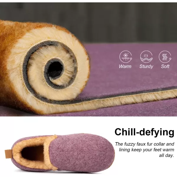 imageLongBay Womens Felt Bootie Slippers Warm Cozy Memory Foam Slipper Boots with Polar Fleece Lining Non Slip House Shoes Indoor OutdoorPurple