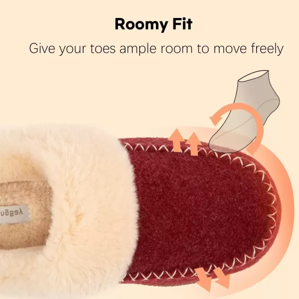 imageLongBay Womens Felt Sherpa Bedroom Slippers Warm Cozy WoolLike Moccasin Slippers for Indoor Outdoor Winter Memory Foam House Shoes SlipOn with Fuzzy Plush LiningFuzzy Red