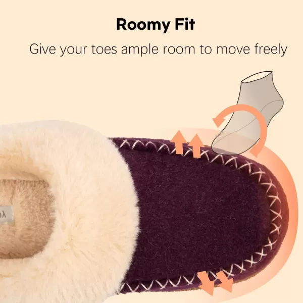 imageLongBay Womens Felt Sherpa Bedroom Slippers Warm Cozy WoolLike Moccasin Slippers for Indoor Outdoor Winter Memory Foam House Shoes SlipOn with Fuzzy Plush LiningFuzzy Purple