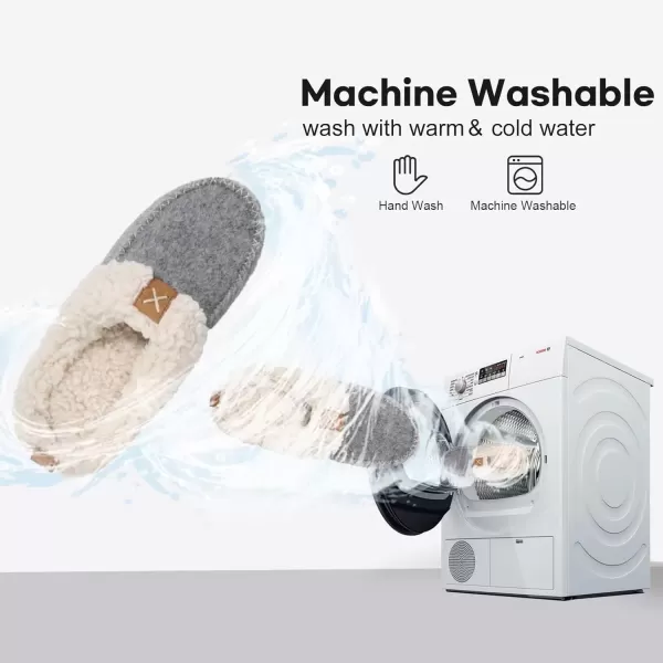 imageLongBay Womens Felt Sherpa Bedroom Slippers Warm Cozy WoolLike Moccasin Slippers for Indoor Outdoor Winter Memory Foam House Shoes SlipOn with Fuzzy Plush LiningGrey