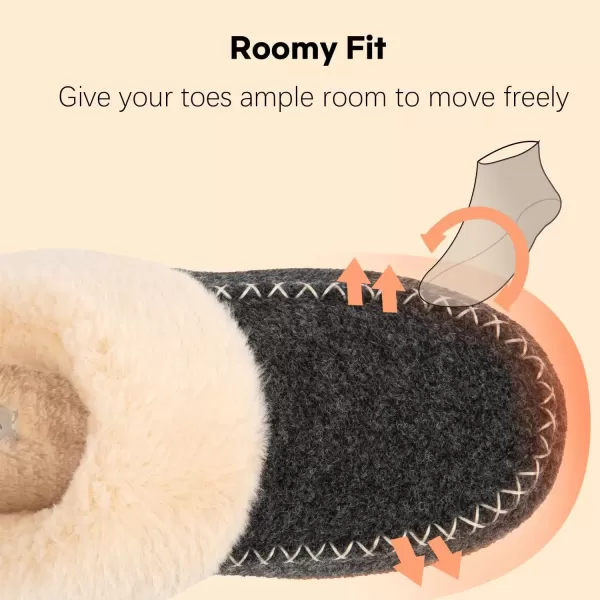 imageLongBay Womens Felt Sherpa Bedroom Slippers Warm Cozy WoolLike Moccasin Slippers for Indoor Outdoor Winter Memory Foam House Shoes SlipOn with Fuzzy Plush LiningFuzzy Black
