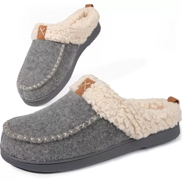 imageLongBay Womens Felt Sherpa Bedroom Slippers Warm Cozy WoolLike Moccasin Slippers for Indoor Outdoor Winter Memory Foam House Shoes SlipOn with Fuzzy Plush LiningGrey
