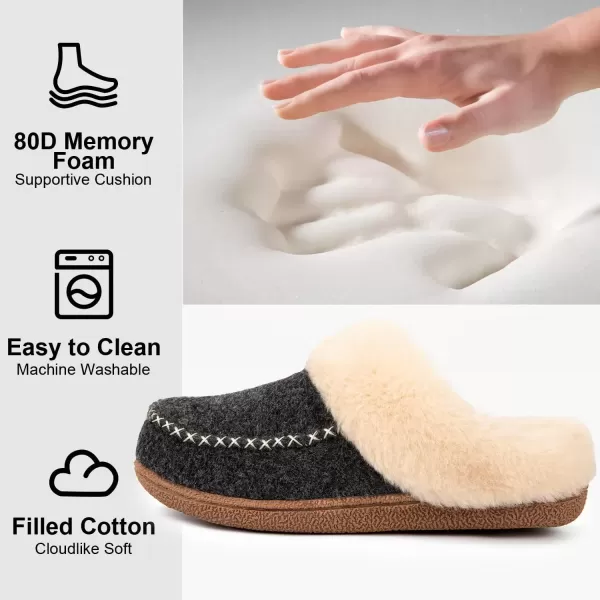 imageLongBay Womens Felt Sherpa Bedroom Slippers Warm Cozy WoolLike Moccasin Slippers for Indoor Outdoor Winter Memory Foam House Shoes SlipOn with Fuzzy Plush LiningFuzzy Black