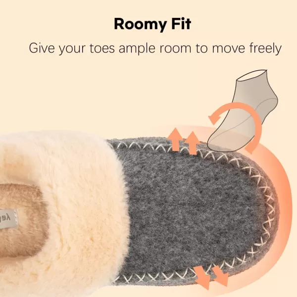 imageLongBay Womens Felt Sherpa Bedroom Slippers Warm Cozy WoolLike Moccasin Slippers for Indoor Outdoor Winter Memory Foam House Shoes SlipOn with Fuzzy Plush LiningFuzzy Grey