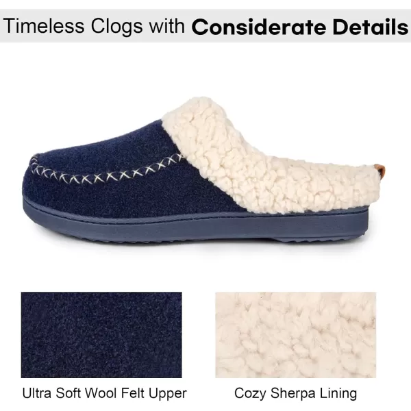imageLongBay Womens Felt Sherpa Bedroom Slippers Warm Cozy WoolLike Moccasin Slippers for Indoor Outdoor Winter Memory Foam House Shoes SlipOn with Fuzzy Plush LiningNavy Blue