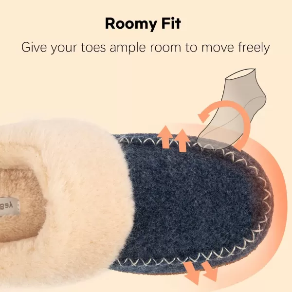 imageLongBay Womens Felt Sherpa Bedroom Slippers Warm Cozy WoolLike Moccasin Slippers for Indoor Outdoor Winter Memory Foam House Shoes SlipOn with Fuzzy Plush LiningFuzzy Blue