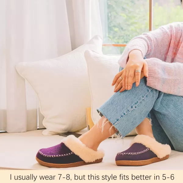 imageLongBay Womens Felt Sherpa Bedroom Slippers Warm Cozy WoolLike Moccasin Slippers for Indoor Outdoor Winter Memory Foam House Shoes SlipOn with Fuzzy Plush LiningFuzzy Purple