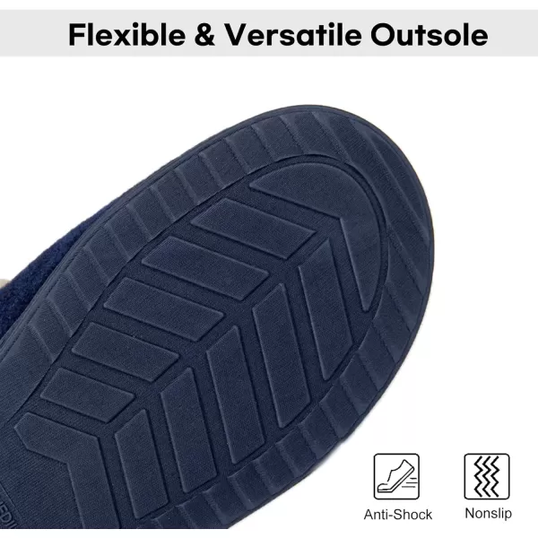 imageLongBay Womens Felt Sherpa Bedroom Slippers Warm Cozy WoolLike Moccasin Slippers for Indoor Outdoor Winter Memory Foam House Shoes SlipOn with Fuzzy Plush LiningNavy Blue
