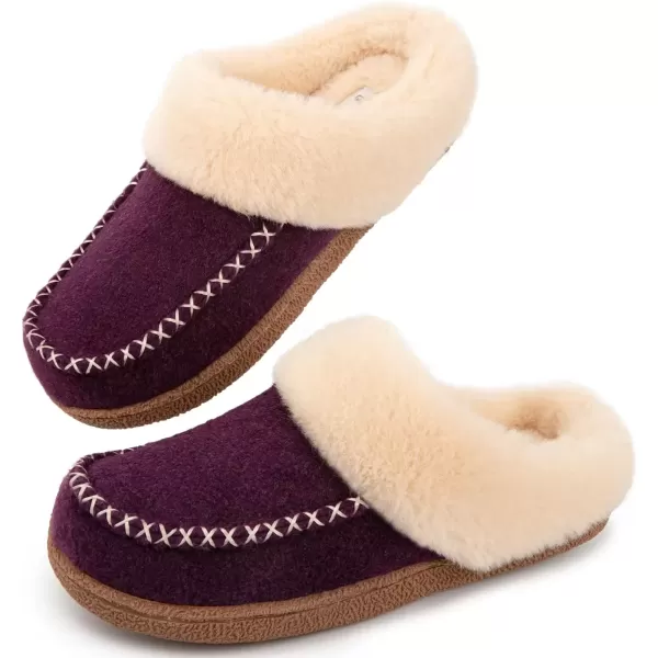 imageLongBay Womens Felt Sherpa Bedroom Slippers Warm Cozy WoolLike Moccasin Slippers for Indoor Outdoor Winter Memory Foam House Shoes SlipOn with Fuzzy Plush LiningFuzzy Purple