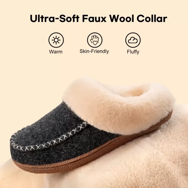 imageLongBay Womens Felt Sherpa Bedroom Slippers Warm Cozy WoolLike Moccasin Slippers for Indoor Outdoor Winter Memory Foam House Shoes SlipOn with Fuzzy Plush LiningFuzzy Black