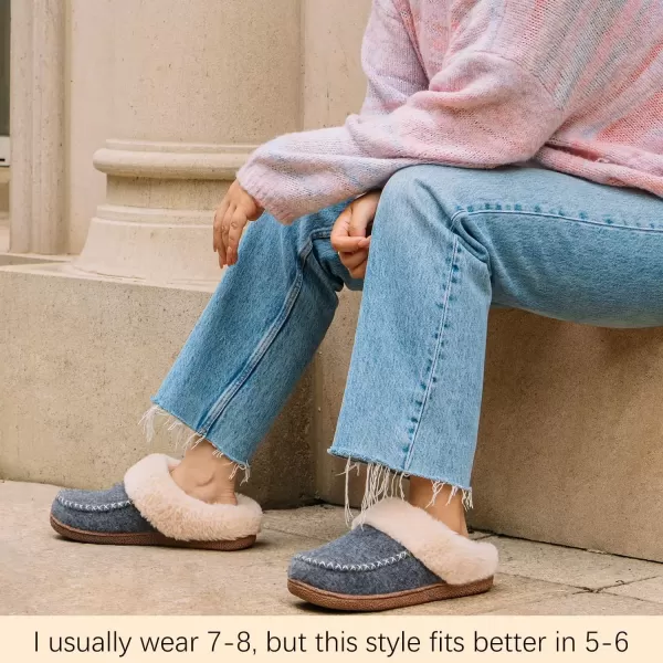imageLongBay Womens Felt Sherpa Bedroom Slippers Warm Cozy WoolLike Moccasin Slippers for Indoor Outdoor Winter Memory Foam House Shoes SlipOn with Fuzzy Plush LiningFuzzy Grey
