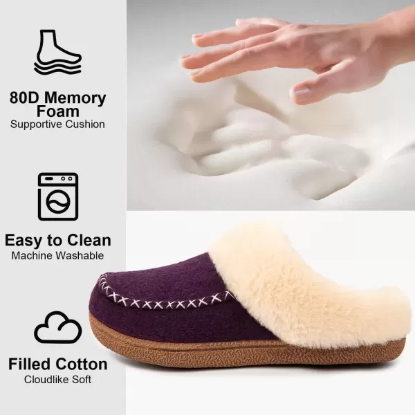 imageLongBay Womens Felt Sherpa Bedroom Slippers Warm Cozy WoolLike Moccasin Slippers for Indoor Outdoor Winter Memory Foam House Shoes SlipOn with Fuzzy Plush LiningFuzzy Purple