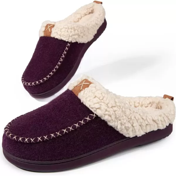 imageLongBay Womens Felt Sherpa Bedroom Slippers Warm Cozy WoolLike Moccasin Slippers for Indoor Outdoor Winter Memory Foam House Shoes SlipOn with Fuzzy Plush LiningPurple