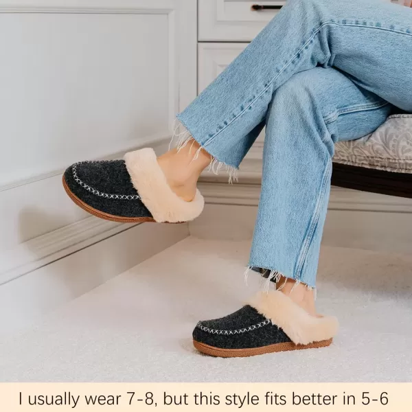 imageLongBay Womens Felt Sherpa Bedroom Slippers Warm Cozy WoolLike Moccasin Slippers for Indoor Outdoor Winter Memory Foam House Shoes SlipOn with Fuzzy Plush LiningFuzzy Black