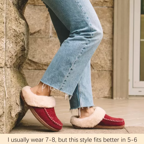 imageLongBay Womens Felt Sherpa Bedroom Slippers Warm Cozy WoolLike Moccasin Slippers for Indoor Outdoor Winter Memory Foam House Shoes SlipOn with Fuzzy Plush LiningFuzzy Red