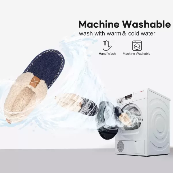 imageLongBay Womens Felt Sherpa Bedroom Slippers Warm Cozy WoolLike Moccasin Slippers for Indoor Outdoor Winter Memory Foam House Shoes SlipOn with Fuzzy Plush LiningNavy Blue