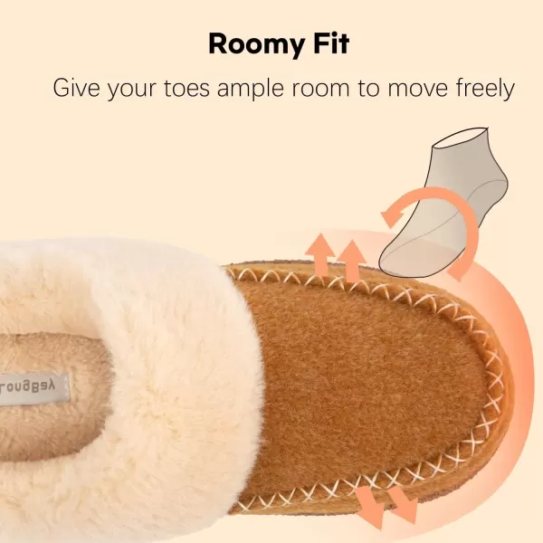 imageLongBay Womens Felt Sherpa Bedroom Slippers Warm Cozy WoolLike Moccasin Slippers for Indoor Outdoor Winter Memory Foam House Shoes SlipOn with Fuzzy Plush LiningFuzzy Camel
