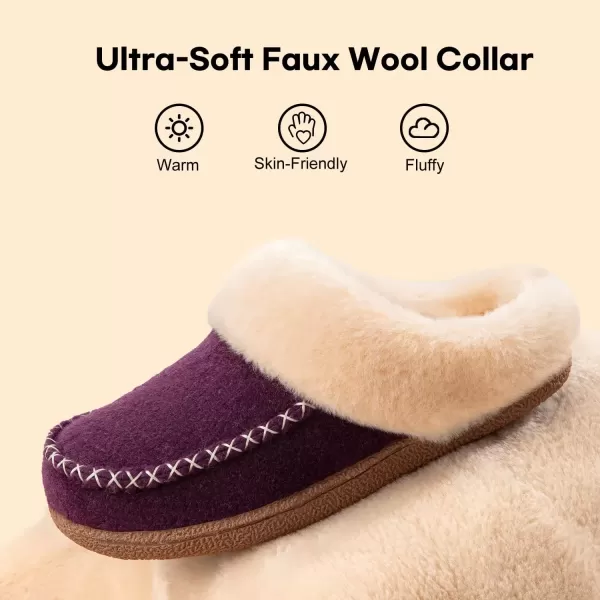 imageLongBay Womens Felt Sherpa Bedroom Slippers Warm Cozy WoolLike Moccasin Slippers for Indoor Outdoor Winter Memory Foam House Shoes SlipOn with Fuzzy Plush LiningFuzzy Purple