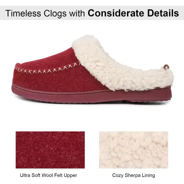 imageLongBay Womens Felt Sherpa Bedroom Slippers Warm Cozy WoolLike Moccasin Slippers for Indoor Outdoor Winter Memory Foam House Shoes SlipOn with Fuzzy Plush LiningBurgundy Red