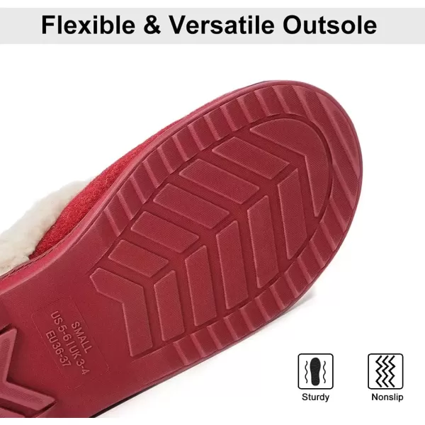 imageLongBay Womens Felt Sherpa Bedroom Slippers Warm Cozy WoolLike Moccasin Slippers for Indoor Outdoor Winter Memory Foam House Shoes SlipOn with Fuzzy Plush LiningBurgundy Red