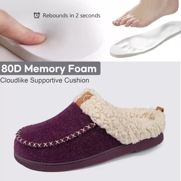 imageLongBay Womens Felt Sherpa Bedroom Slippers Warm Cozy WoolLike Moccasin Slippers for Indoor Outdoor Winter Memory Foam House Shoes SlipOn with Fuzzy Plush LiningPurple